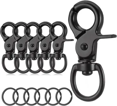 Productafbeelding van Azomor® Set van 6 zwarte, draaibare karabinersluitingen voor veelzijdig gebruik en veiligheid
