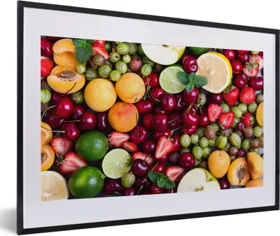 Produktbild von MuchoWow® Gerahmtes Poster Obst - Farben - Sommer 60x40 cm - Poster mit Schwarzem Bilderrahmen Wandposter Rahmen Foto Bilder - Schlafzimmer - Plakat in Rahmen - Drucken
