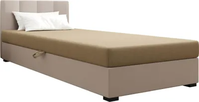 Produktbild von AURA SOFA Boxspringbett ADEL 100x195 Komplett-Set mit Bonell Matratze, Polsterbett mit Bettkästen - Hellbeige/Bronze, SAWANA 01/24