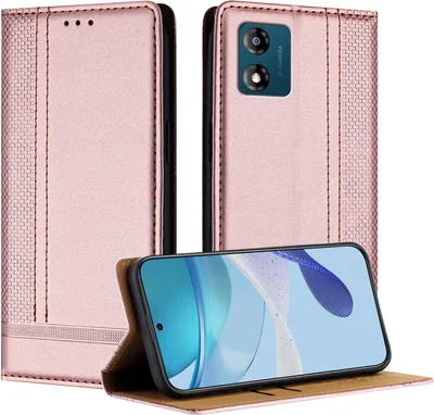 Produktbild von Handyhülle für Motorola Moto E13 Leder Flip Klappbare Schutzhülle mit Standfunktion Pink