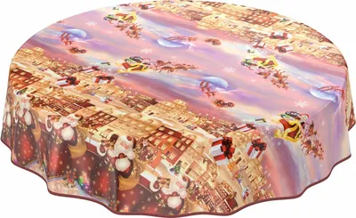 Produktbild von Tischdecke Wachstuch Weihnachten Rot Robust Wasserabweisend Rund 120 cm