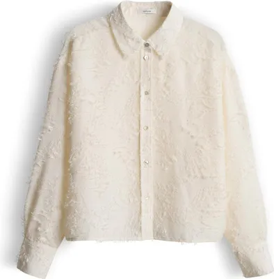 Produktbild von Opus Damen Jacke aus Bouclé-Stoff in Creme-Beige mit durchgehender Knopfleiste
