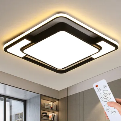 Produktbild von Style home LED Deckenleuchte Deckenlampe 90W, voll dimmbar mit Fernbedienung, Leuchte für Wohnzimmer, Schlafzimmer, Büro, Arbeitszimmer, Quadratisch, 42 * 42 * 6 cm (Schwarz)