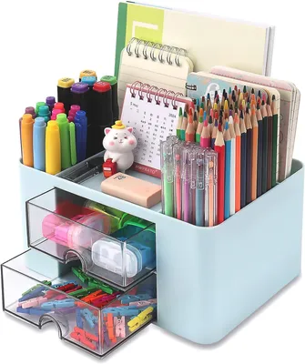 Obrázek produktu pro TRANKIELO® - Stolní organizér se dvěma zásuvkami - 19,5 x 14 cm - multifunkční a kompaktní - ideální pro školu i kancelář
