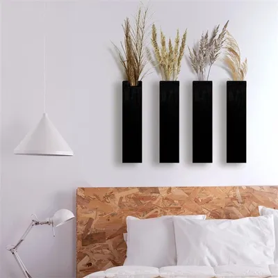 Produktbild von Wandvase aus Holz 4er Set schwarz für Wohnzimmer Schlafzimmer und Flur