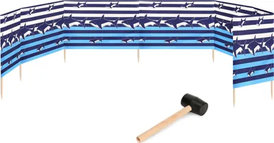 Produktbild von Garronda Strand Windschutz Sichtschutz 10m lang plus Gummihammer GAEX001 (Streifen/Haie, 10 m)