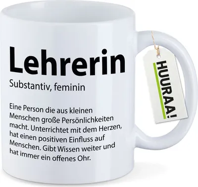 Produktbild von Huuraa Kaffeetasse Lehrerin Definition 330ml Weiß Keramik Kaffeebecher Geschenkidee