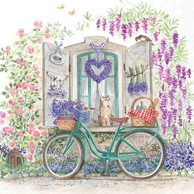 Produktbild von 20 Servietten Bike with Basket - Fahrrad vor Blumenfenster 33x33cm