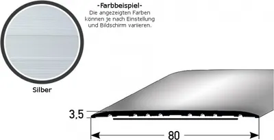 Produktbild von Übergangsprofil "Leopoldsburg" / Übergangsschiene / 80 mm, Typ: 350 (Aluminium eloxiert, mittig gebohrt / selbstklebend)-silber-1000-selbstklebend