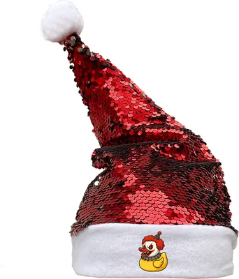 Produktbild von Huuraa Weihnachtsmütze Quietscheente Horrorclown Gummiente Gruselclown Geschenk Pailletten Rot/Weiß Filz Quietscheente Horrorclown Geschenkidee