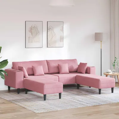 Obrázok produktu pre vidaXL Sedacia súprava, 3 kusy, ružová, 250 x 188 x 76 cm, zamat