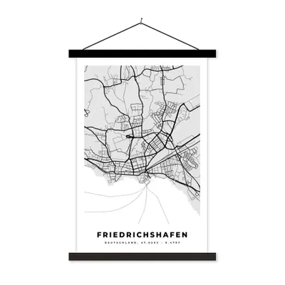 Produktbild von MuchoWow® Textilposter Friedrichschafen - Stadtplan - Deutschland - Karte 120x180 cm mit schwarzem Rahmen - Fotos