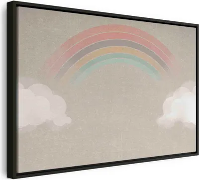 Produktbild von Italienischer Leinwand Leinwandbild - Rainy June - Colorful Rainbow Emerging from Clouds on a Bright Background 120x80 cm Für Kinder e-A-10137-b-a