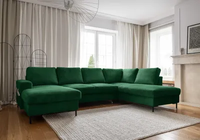 Produktbild von MIUFORM Lofty Lilly - Ecksofa mit Bettfunktion und Bettkasten U-FORM RECHTS - 303 x 197 cm - Smaragdgrün - Sofa Schlafsofa Couch