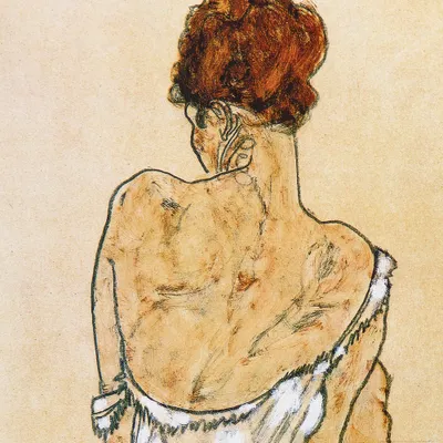 Obrázek produktu pro Egon Schiele Art Print Obraz - Sedící ve spodním prádle Pohled zezadu, 1917 (100 x 100 cm)