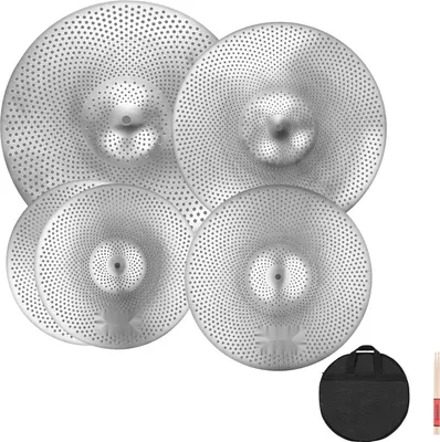 Immagine prodotto di Set di piatti per batteria 4 pezzi - Piatti per esercitazioni - Basso volume - Hi-Hat, Crash, Ride, Splash - 350/400/455/505 mm