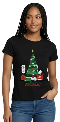 Produktbild von Spreadshirt Peanuts Merry Christmas Mit Snoopy Frauen T-Shirt, M, Schwarz