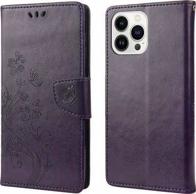 Produktbild von Mobigear Flowers iPhone 14 Pro Hülle Klapphülle Geldbörse - Lila
