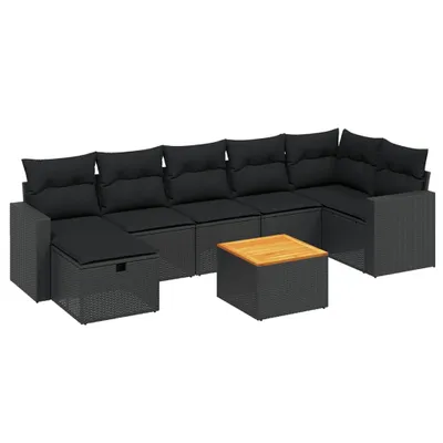 Produktbild von vidaXL 8-tlg. Garten-Sofagarnitur mit Kissen Schwarz Poly Rattan