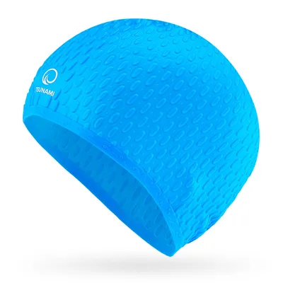 Produktbild von TSUNAMI Damen Silikon Schwimmkappe, TEXTURE Pool Aquafitness, lange Haare, blau