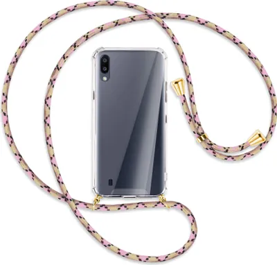 Produktbild von Handykette Backcover-Schutzhülle mit Band (Metall goldfarben) für Samsung Galaxy A10 - rosa Karo