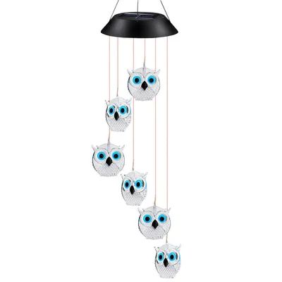 Produktbild von Solar-Eulen-Windspiel für draußen, Solar-Windspiel, Warmlicht-LED-Hängelampe, Garten/Terrasse/Hof-Deko, Geschenk für Frau/Mutter/Oma, Weihnachtsdeko