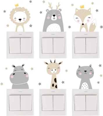 Produktbild von Wandtattoo 6-teilige Boho Farbe Cartoon WandaufkleberNiedlichen Löwen Fox Geraffi Penguin Waldtiere Sterne Wandsticker, Wanddeko für Babyzimmer