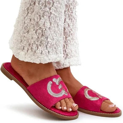 Produktbild von Flache Damen-Pantoletten mit Pailletten S.Barski KV27-052 Fuchsia 41
