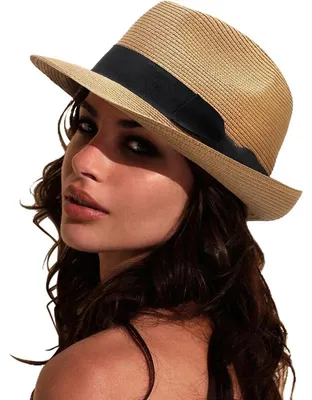 Produktbild von Damen Panama Hut Breiter Krempe Stroh Sommer Fedora Rollbar UV Sonnenhut UPF 50+ Khaki Schwarz M