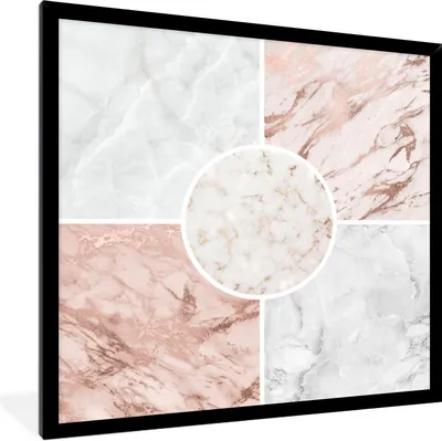 Produktbild von MuchoWow® Gerahmtes Poster Marmor - Rosa - Weiß 40x40 cm - Poster mit Schwarzem Bilderrahmen Wandposter Rahmen Foto Bilder - Mit Rahmen - Wanddekoration Schlafzimmer