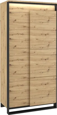 Produktbild von Furniture24 Kleiderschrank Quant QA-01 Schrank Drehtürenschrank 2 Türiger Wohnzimmerschrank mit LED Beleuchtung