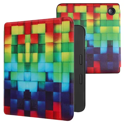 Produktbild von kwmobile Schutzhülle für Tolino Vision 6 Hülle - eReader Flip Case mit Auto Sleep Funktion - Regenbogen Würfel mit Mehrfarbig Grün Blau