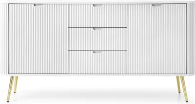 Image de Selsey Zova - Buffet 2 portes avec 3 tiroirs, blanc avec pieds dorés, 168 cm