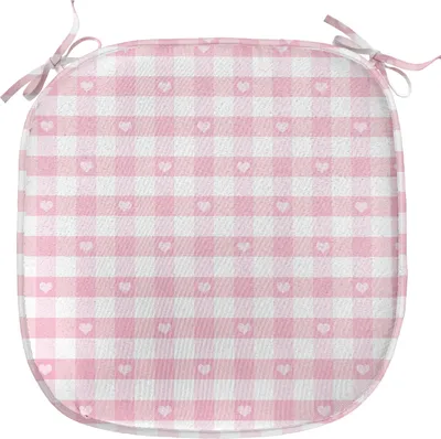 Produktbild von ABAKUHAUS Kariert Polster für Esszimmerstühle, Romantische Kinder, Dekoratives wasserfestes Kissen mit Riemen für Küchensitze, 40 cm x 40 cm, Baby Pink Weiß