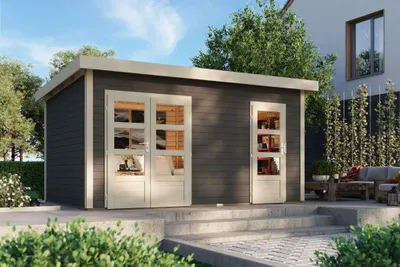 Produktbild von Karibu Gartenhaus Gerätehaus 2-Raum-Haus Mattrup terragrau 424x274x230 cm