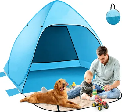 Produktbild von UPF 50+ Pop-Up-Strandzelt, Sonnenschirm, automatische Markise für 3-4 Personen mit UV-Schutz, tragbare Markise, einfach aufzubauendes Baby-Pavillon, leichtgewichtig mit Tragetasche