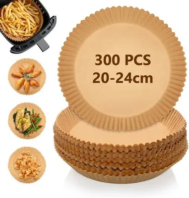 Produktbild von 300 Stück Backpapier für Heißluftfritteuse, 20 cm Ø, BPA-frei, wasserdicht, ölabweisend