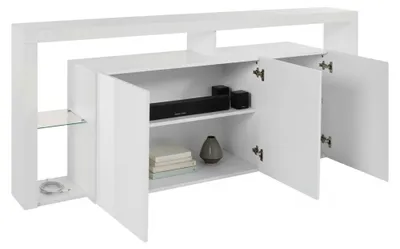 Produktbild von Kommode Ddariv, 3-türiges Wohnzimmer-Buffet, Wohnzimmer-Kommode, modernes Kommode, 100 %  Italy, 200 x 40 x 80 cm, glänzendes Weiß