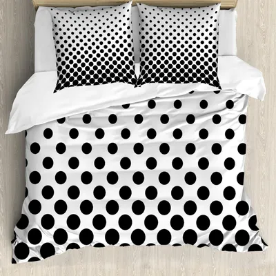 Produktbild von ABAKUHAUS Abstrakt Bettbezug Set, Minimalistische Monochrom Punkte Tupfen Halbton Pop Art Inspiration, 200 x 200 cm + 80 x 80 cm, Weiß