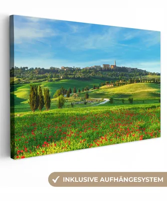 Produktbild von OneMillionCanvasses® - Leinwandbilder - 150x100 cm, Toskana - Landschaft - Blumen, Wandbilder Kunstdruck Wanddekoration