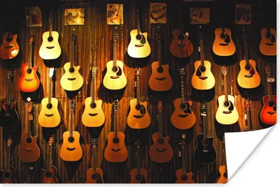 Produktbild von MuchoWow® Poster Viele Akustikgitarren hängen an einer Wand 60x40 cm - Schlafzimmerdekoration