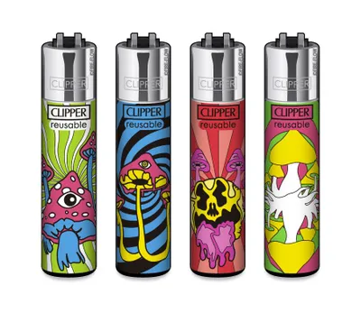 Produktbild von Clipper Feuerzeug 4er Set Neon Shrooms