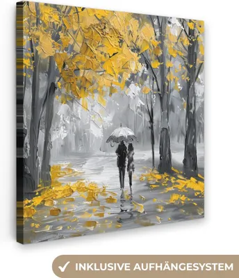 Obrázok produktu pre MuchoWow® - Plátno - Príroda - Žltá - Park - Čierna - Biela, nástenný obraz, nástenné dekorácie obrazy obývacia izba, 50x50cm