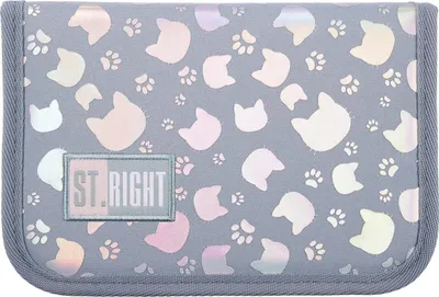 Zdjęcie produktu dla ST.RIGHT Piórnik Dwuklapkowy - Srebrne Koty, Stylowy i Praktyczny Akcesorium Szkolne