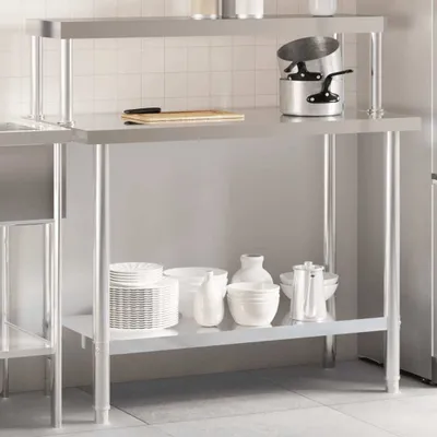 Produktbild von Küchen-Arbeitstisch mit Aufsatzboard 110x55x120 cm Edelstahl 3208899