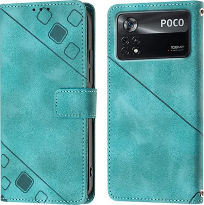 Produktbild von Hülle für Xiaomi Poco X4 Pro 5G Prägung Flip Leder Brieftasche Schutzhülle mit Ständer Grün