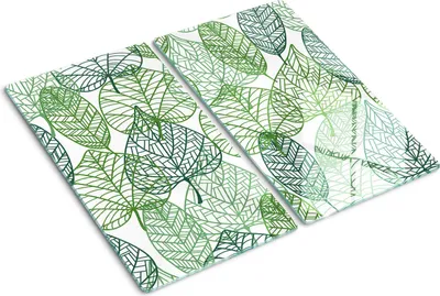 Obrázek produktu pro Kryt varné desky – Kryt na indukční desku – Ochranná skleněná deska – 2x30x52 cm– Skleněné ochranné desky na sporák –Tvrzené sklo –Vzor zeleného listu