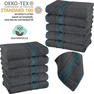 Produktbild von 10er Set Gästetücher Handtücher Duschtücher Badetücher Frottee 100% Baumwolle, Farbe:Dunkelgrün, Produktart Handtuch:Waschlappen 15x21