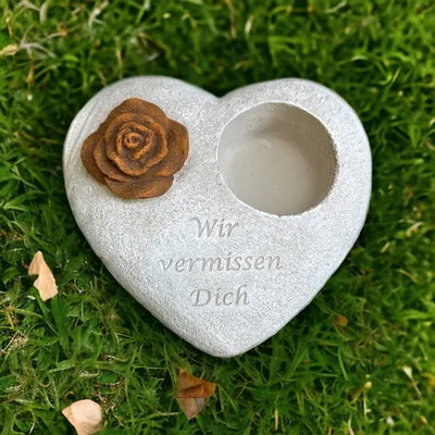 Produktbild von Grabherz Rose Rost - Wir vermissen Dich - Grabschmuck für Grablicht ca.2kg