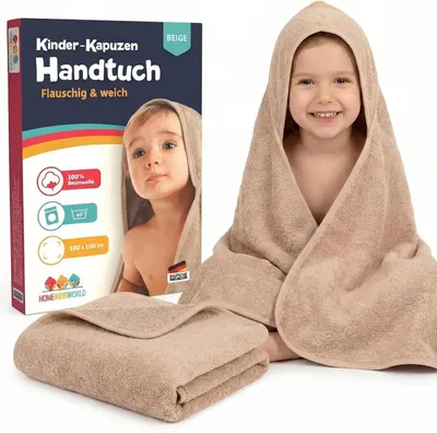 Produktbild von HomeKidsworld Kapuzenhandtuch für Kind & Baby 100x100 cm Beige